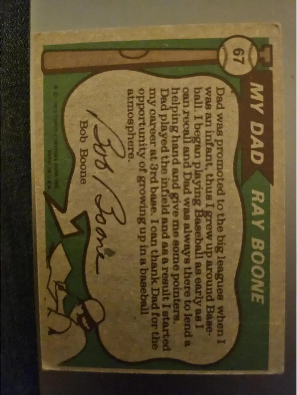 1976 Topps Baseball  # 67 Father & Son Big Leaguers Ray Boone & Bob Boone -as is - Picture 2 of 2